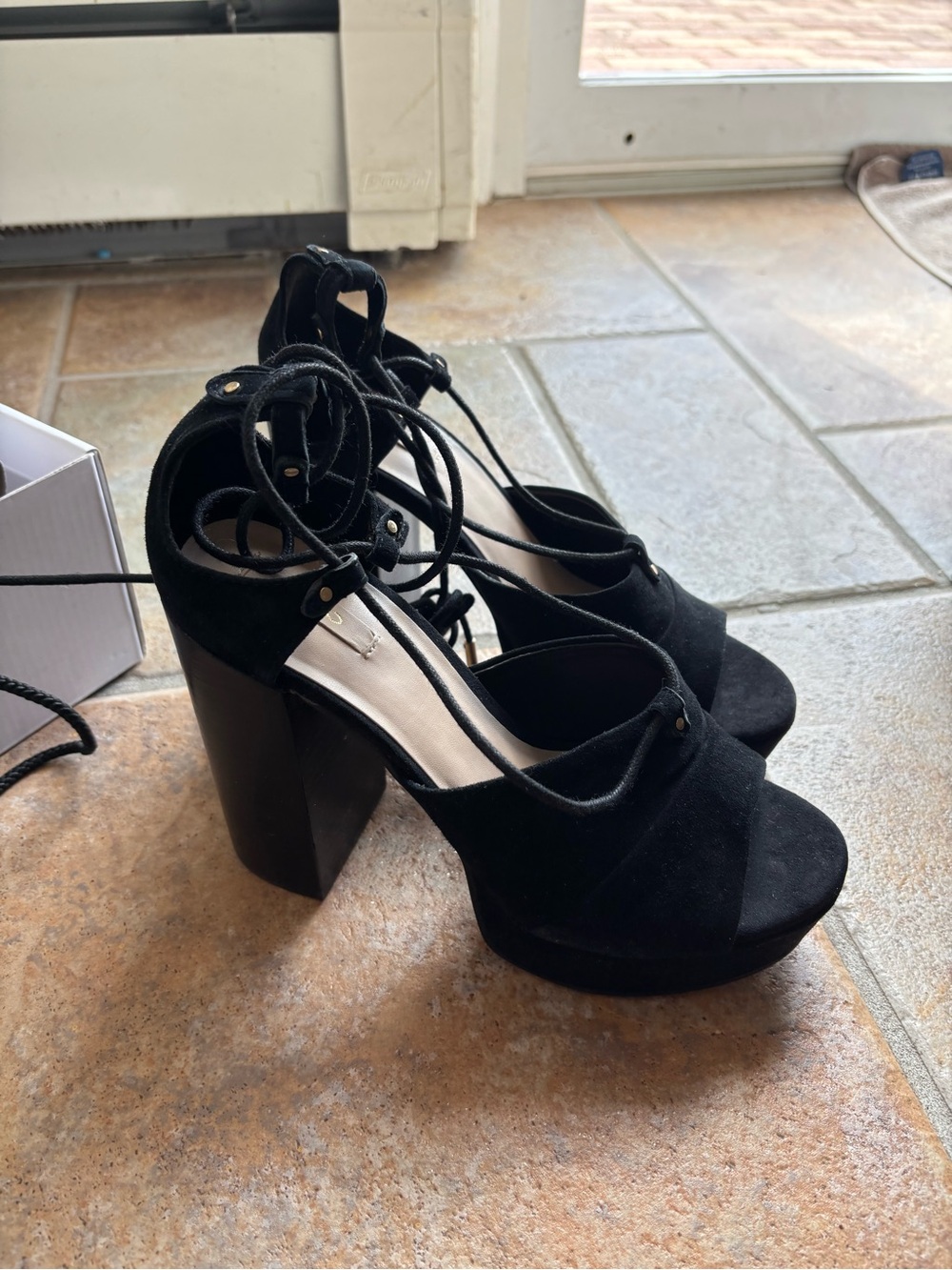 Aldo Black Lace-Up Platform Block Heels